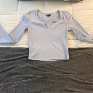 Pale blue ribbed long sleeve crop top